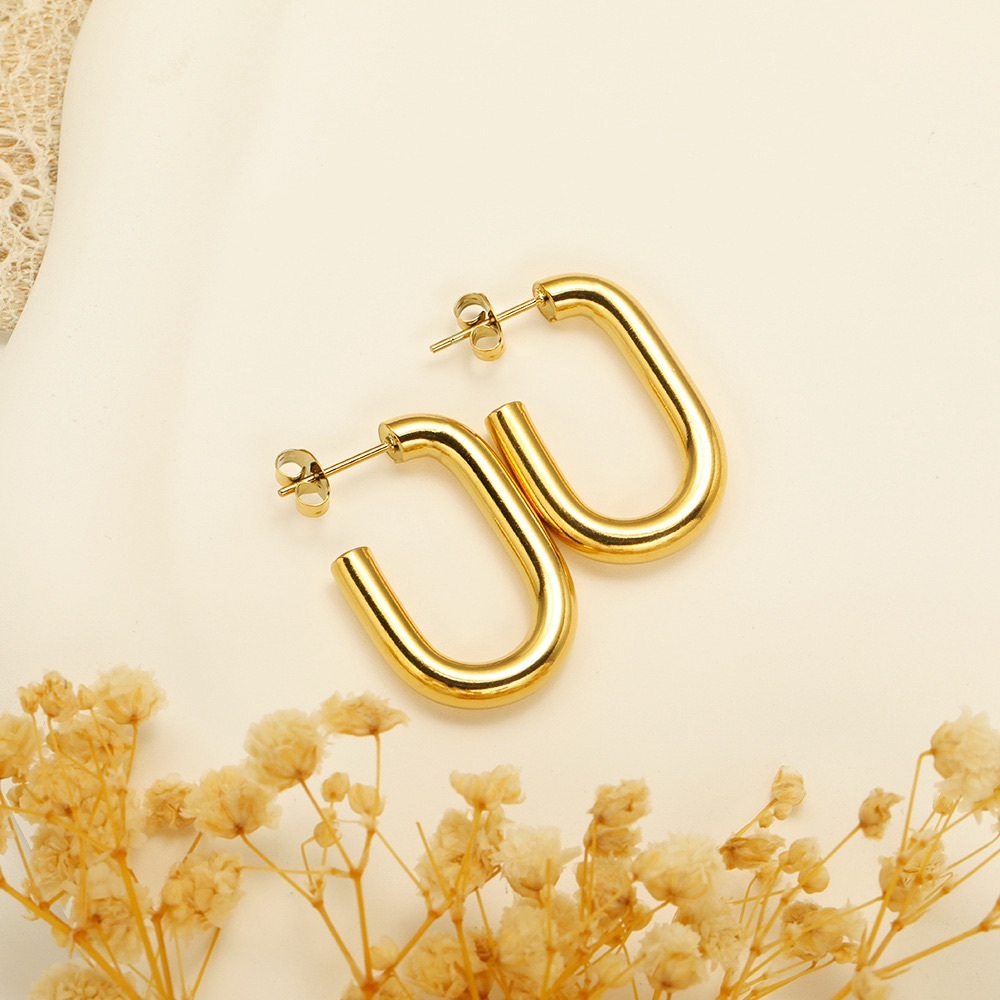 18K Gold Plated Hoop Earrings*Everyday Earrings*Tarnish Free Jewelry*Geometric - Picture 2 of 7